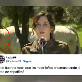 Ayuso este lunes ante los medios.