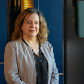 Iratxe García, presidenta del grupo parlamentario socialista en el Parlamento Europeo, tras la entrevista con 'Público'