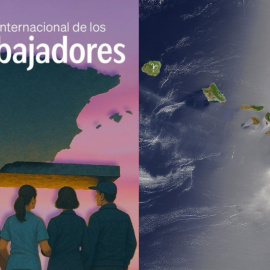 Imagen publicada por el PP junto a una captura satelital del archipiélago de Hawaii.