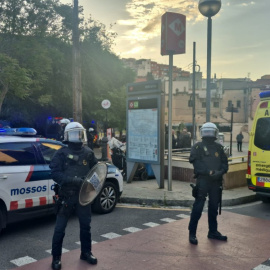 Agents policials en el desallotjament de l'assentament de barraques de Vallcarca, a Barcelona.