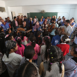 Imagen de archivo del evento "Paz para Gaza" en la Escuela Preparatoria Nuseirat de la UNRWA, en el centro de la Franja, a 31 de octubre de 2024.