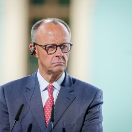 El canciller alemán, Friedrich Merz, durante una conferencia de prensa celebrada en Kiev.10/5/2025 ONLY FOR USE IN SPAIN