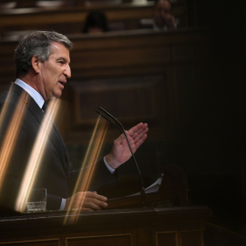 El presidente del PP, Alberto Núñez Feijóo, durante la sesión de control en el Congreso.