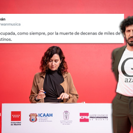 La presidenta madrileña, Isabel Díaz Ayuso, y el cantautor Marwán.