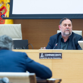 El presidente de ERC y exvicepresidente de la Generalitat de Catalunya, Oriol Junqueras, durante su comparecencia en la comisión de 'Operación Cataluña'.