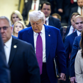 El presidente de EEUU, Donald Trump, a su llegada al Capitolio este martes.