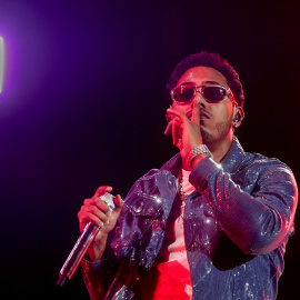 El cantante Myke Towers durante su concierto en el WiZink Center, a 21 de mayo de 2024, en Madrid (España).