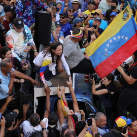 Imagen de archivo de la líder opositora venezolana, María Corina Machado, en una manifestación contra la retoma del poder del presidente autoritario Nicolás Maduro.