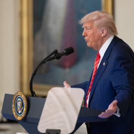 El presidente de Estados Unidos, Donald Trump, habla durante una celebración en la Casa Blanca (EEUU)