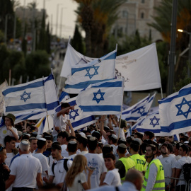 Imagen de la Marcha anual de las Banderas, a 26 de mayo de 2025, cuando israelíes celebran la ocupación del sector oriental de Jerusalén.