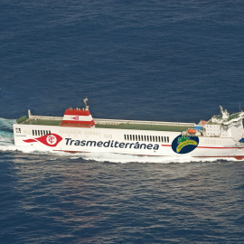 El 'Villa de Tazacorte', el mayor mercante de la flota española de Transmediterránea.
