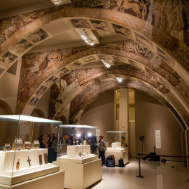Las pinturas murales del Monasterio de Sijena expuestas en el Museu Nacional d’Art de Catalunya (MNAC), a 29 de mayo de 2025, en Barcelona, Catalunya.