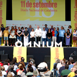 La junta d'Òmnium Cultural durant l'acte de l'entitat en el marc de la Diada