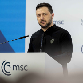 El presidente ucraniano, Volodímir Zelenski, durante una conferencia celebrada en Alemania