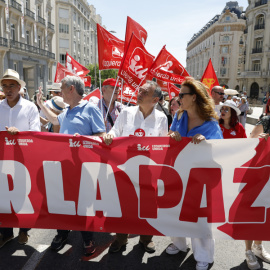 Manifestación contra "el rearme y la militarización" en Madrid el 7 de junio de 2025.