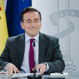 El ministro de Asuntos Exteriores, Unión Europea y Cooperación, José Manuel Albares, durante una rueda de prensa posterior a la reunión del Consejo de Ministros este miércoles n el Palacio de La Moncloa en Madrid.