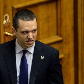 Ilias Kasidiaris, exdiputado portavoz del partido ultraderechista Amanecer Dorado en el Parlamento, a 10 de julio de 2015, en Atenas.