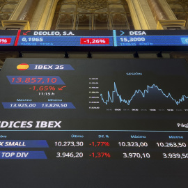 Uno de los paneles informativos de la Bolsa de Madrid.