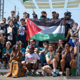 Primera Cursa Antiracista de Barcelona, en la plaza de Sants, a 1 de junio de 2025, en Barcelona.