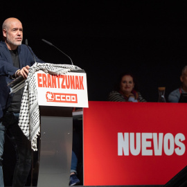 El secretario general de CCOO, Unai Sordo, durante un acto en Vitoria. Imagen de archivo.