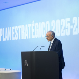 El presidente de la fundación 'La Caixa', Isidre Fainé,  durante la presentación del nuevo Plan Estratégico de la entidad.
