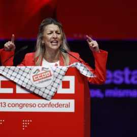 La vicepresidenta segunda del Gobierno, Yolanda Díaz, durante su intervención en el 13 Congreso Confederal de Comisiones Obreras.