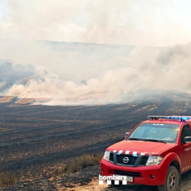Un bomber davant l'avenç del foc a Granyena de la Segarra.