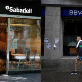 Oficinas en Bilbao del Banco Sabadell y del BBVA.