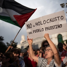 Imagen de una movilización contra el genocidio en Palestina y por el fin del comercio de armas entre España e Israel, a 20 de junio de 2025, en Madrid