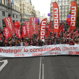 Manifestación con los sindicatos mayoritarios por el Día del Trabajador, a 1 de Mayo de 2025, en Madrid.