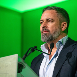 El líder de Vox, Santiago Abascal, en el Auditorio Mutua Madrileña, a 29 de junio de 2025