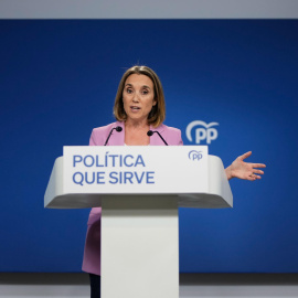 - La secretaria general del PP, Cuca Gamarra, durante la rueda de prensa ofrecida tras la reunión del Comité de Dirección del Partido Popular, este lunes en Madrid. Cuca Gamarra ha pedido al líder del partido, Alberto Núñez Feijóo, que la releve en el cargo en el congreso nacional que la formación celebra este fin de semana en Madrid, y el presidente ha aceptado.