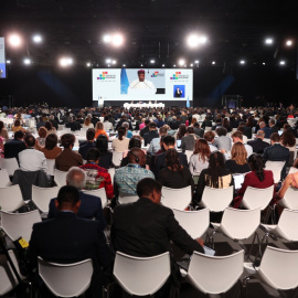 El presidente de la asamblea general de la ONU Philemon Yang, en Sevilla.