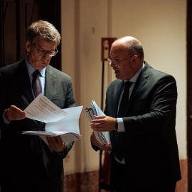 Alberto Núñez Feijóo y Miguel Tellado, en el Congreso de los Diputados en una imagen de archivo de junio de 2024.