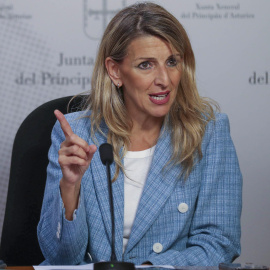 Yolanda Díaz, tras la reunión con las sindicalistas.