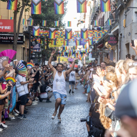 Participantes de la 26ª edición de la Carrera de Tacones, en la calle Pelayo, a 3 de julio de 2025, en Madrid