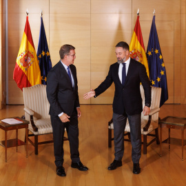 Imagen de archivo del líder del PP, Alberto Núñez Feijóo  y el líder de VOX, Santiago Abascal.