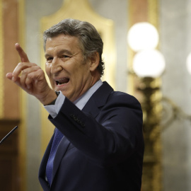 El líder del PP, Alberto Núñez Feijóo, interviene en el pleno en el Congreso, a 9 de julio de 2025.