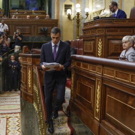 El presidente del gobierno Pedro Sánchez, tras su intervención durante el pleno en el Congreso de los Diputados, este miércoles.