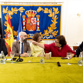 Fernando Portillo, Cristina Dexeus, María Jesús del Barco y Sergio Oliva ofrecen declaraciones a los medios con motivo de la huelga de jueces y fiscales el 1 de julio de 2025.