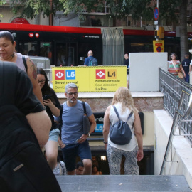 Les obres a l'estació de metro de Verdaguer, a Barcelona.