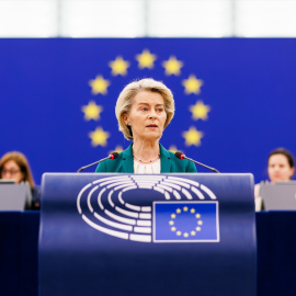 Ursula von der Leyen en el Parlamento Europeo el 8 de julio de 2025.
