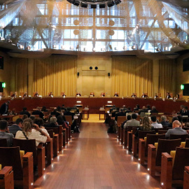 Sala Gran del Tribunal de Justícia de la UE (TJUE) a l'inici de la vista sobre les prejudicials del Tribunal de Comptes relativa a la llei d'amnistia.