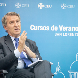 EEl presidente del Partido Popular, Alberto Núñez Feijóo, participa en un coloquio dentro de los cursos de verano de la Universidad CEU San Pablo.