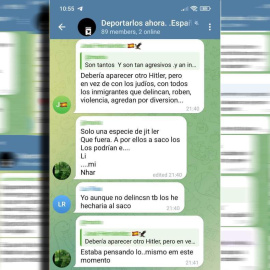 Captura de pantalla de mensajes publicados en el grupo de Telegram "Deportarlos Ahora".
