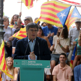 El president de Junts, Carles Puigdemont, durant l'acte a Prats de Molló, 27 de juliol de 2025.