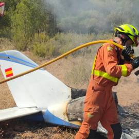Accidente ocurrido tras estrellarse una avioneta en el municipio valenciano de Requena.