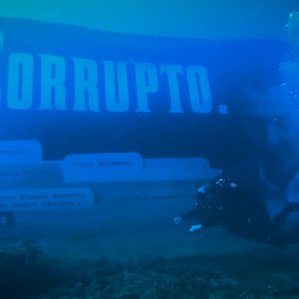 Pancarta de Hazte Oír en el fondo del mar.