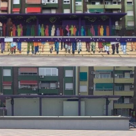 Foto del mural antes de ser borrado (arriba) y después (abajo).