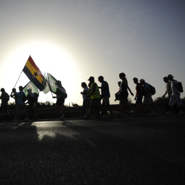 Jornaleros de Marinaleda durante una marcha. Una imagen de archivo.